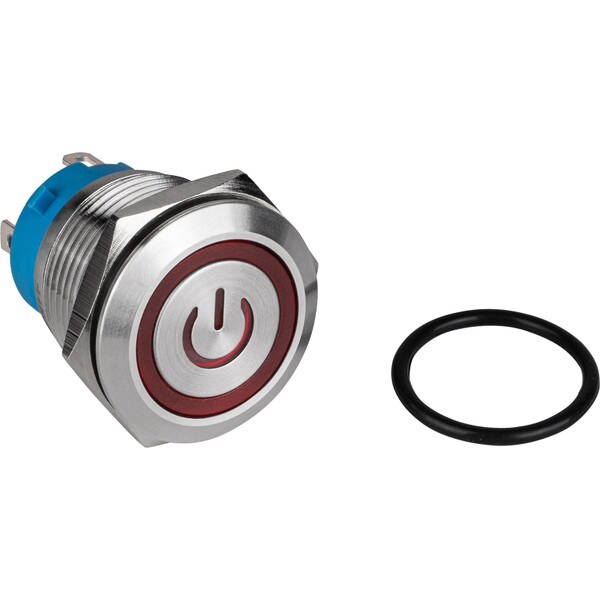 Main product image for SPST Latching Stainless Steel Waterproof/Tamperproof 19mm Push Button Switch with 120V Red LED 060-944